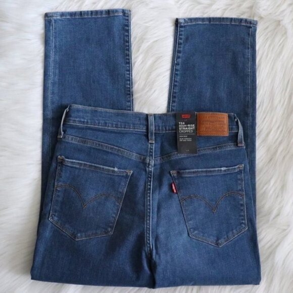 NWT Levi's Jeans Size 29 Blue Medium Wash 724 High Rise Straight Leg Ripped - Picture 7 of 10